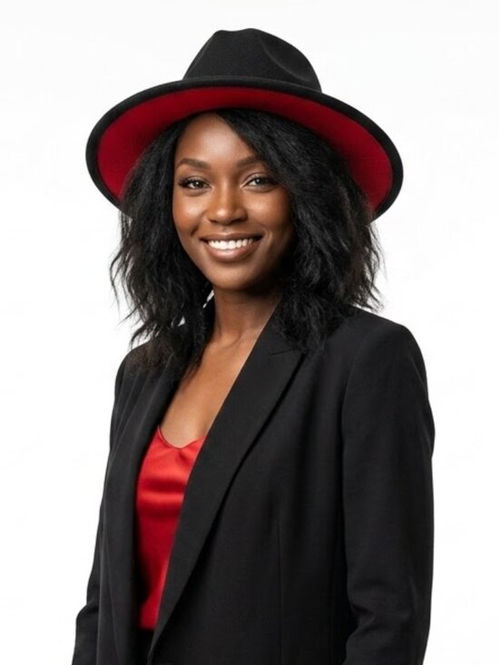 Unbranded Red Bottom Fedora Black Wool Felt Wide Brim Hat main image 4
